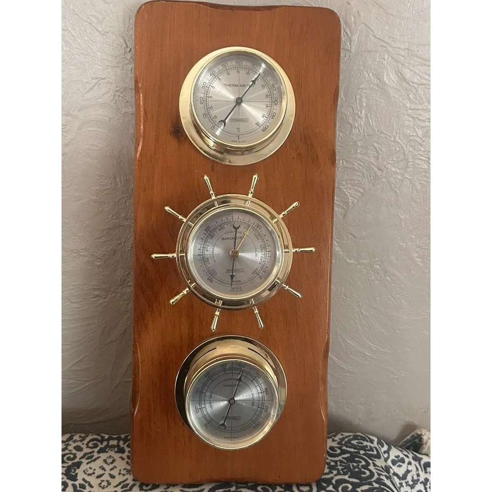 Nautical Weather Station Wall Brass Barometer Thermometer Hygrometer Decor